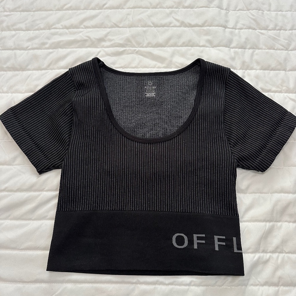 Aerie Offline Small Ribbed Black Cropped Top